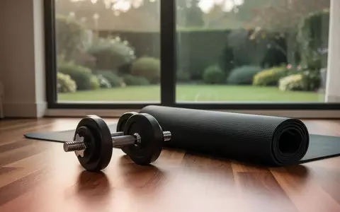 Ein minimalistischer Fitnessbereich mit Hanteln und einer Yogamatte in einem sonnendurchfluteten Raum. - Foto: über boerse-global.de