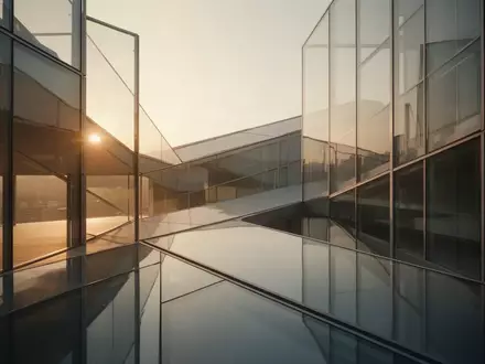 Minimalistische Architektur aus Glas und Stahl im warmen Licht der goldenen Stunde. - Foto: über boerse-global.de