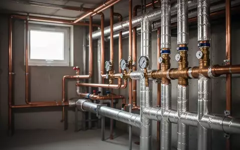 Ein technischer Heizungsraum mit verschiedenen isolierten Rohren und Leitungen in einem Wohngebäude. - Foto: über boerse-global.de