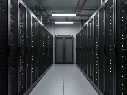 Ein moderner, aufgeräumter Serverraum mit dunklen Metall-Serverracks und blinkenden Statusleuchten in einer minimalistischen Umgebung. - Foto: über boerse-global.de