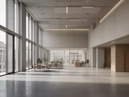 Modernes, minimalistisches Behördengebäude mit klaren Linien und natürlichem Lichteinfall. - Foto: über boerse-global.de