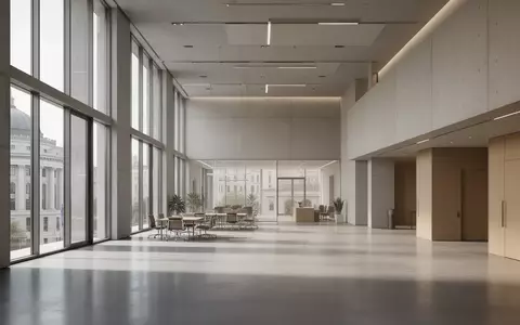 Modernes, minimalistisches Behördengebäude mit klaren Linien und natürlichem Lichteinfall. - Foto: über boerse-global.de
