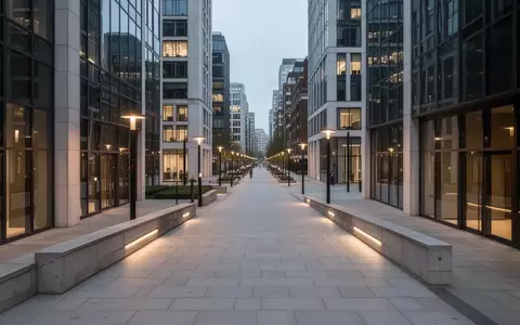 Ein beleuchteter, leerer Gehweg im Londoner Finanzviertel bei Dämmerung mit moderner Architektur und urbaner Umgebung. - Foto: über boerse-global.de