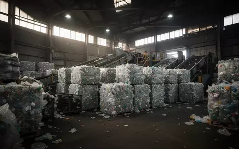 Gestapelte Kunststoffballen in einer industriellen Recyclinganlage als Symbol für die Kunststoffverpackungssteuer. - Foto: über boerse-global.de