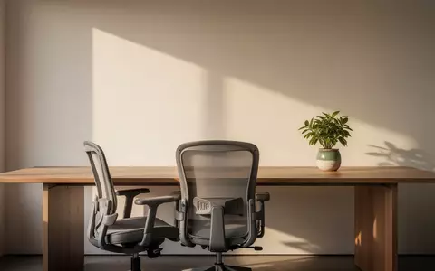 Ein minimalistischer, aufgeräumter Arbeitsplatz mit einem Holztisch, einem leeren Stuhl und einer Pflanze bei Tageslicht. - Foto: über boerse-global.de
