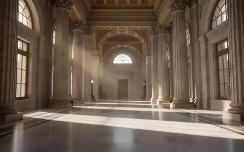 Ein leeres, prunkvolles Regierungsgebäude mit Marmorsäulen und weiten Fluren im natürlichen Licht. - Foto: über boerse-global.de