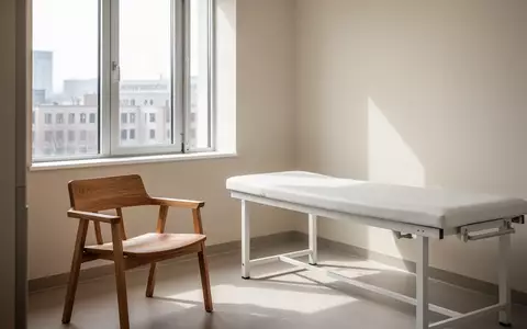 Ein minimalistischer, lichtdurchfluteter Beratungsraum in einer modernen Universitätsklinik mit einem leeren Stuhl. - Foto: über boerse-global.de