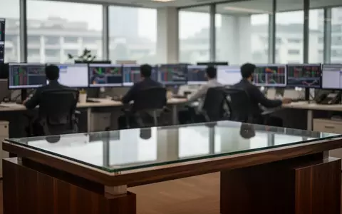 Ein moderner Büroarbeitsplatz in einer Finanzfirma mit verschwommenen Monitoren im Hintergrund. - Foto: über boerse-global.de