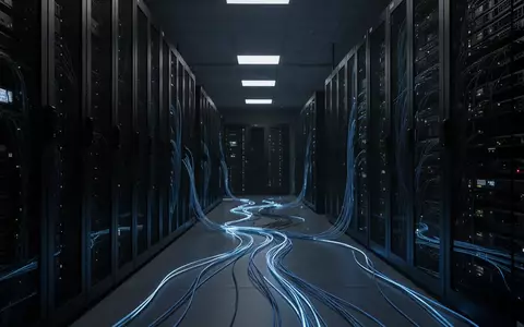 Dunkler Serverraum mit leuchtenden Glasfaserkabeln, der die abstrakte digitale Bedrohungslage visualisiert. - Foto: über boerse-global.de