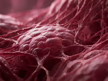 Abstrakte Nahaufnahme biologischer Gewebestrukturen mit komplexen zellulären Mustern in Rottönen. - Foto: über boerse-global.de