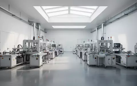 Ein minimalistisches, modernes Industrielabor mit automatisierten Montageplätzen in einem hellen, weitläufigen Raum. - Foto: über boerse-global.de
