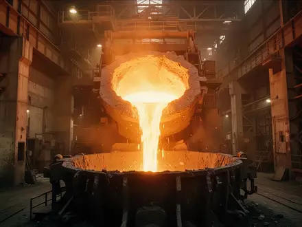 Ein glühender Schmelzofen in einer Gießerei, in dem flüssiger Stahl verarbeitet wird. - Foto: über boerse-global.de