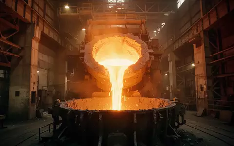 Ein glühender Schmelzofen in einer Gießerei, in dem flüssiger Stahl verarbeitet wird. - Foto: über boerse-global.de
