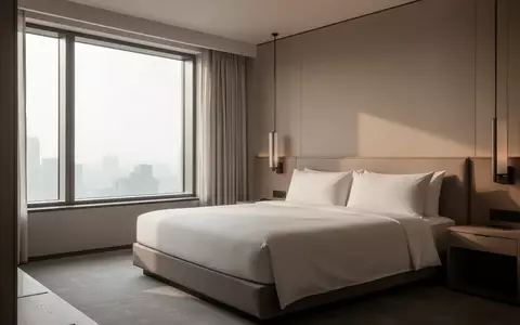 Ein minimalistisch eingerichtetes, leeres Hotelzimmer mit ordentlich gemachtem Bett und hellem Tageslichteinfall. - Foto: über boerse-global.de