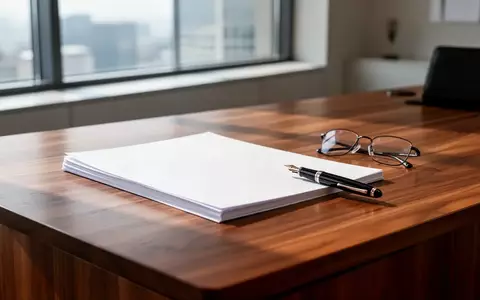 Ein minimalistischer Büroschreibtisch mit leeren Dokumenten und einem Füllfederhalter in einem hellen, sonnendurchfluteten Raum. - Foto: über boerse-global.de