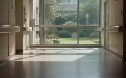 Ein ruhiger, moderner Krankenhausflur mit sanftem Tageslicht und Blick auf einen grünen Innenhof. - Foto: über boerse-global.de