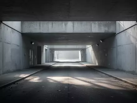 Ein leerer, grauer Beton-Unterführungsgang mit minimalistischer Architektur bei kühlem Tageslicht. - Foto: über boerse-global.de