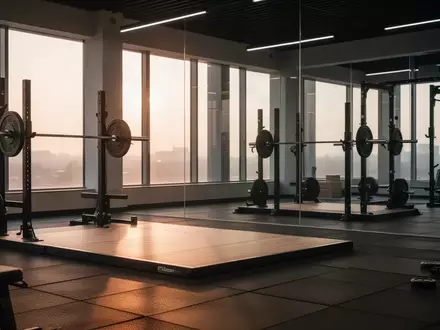 Ein leeres, minimalistisches Fitnessstudio mit Hantelplattformen in der weichen Beleuchtung des frühen Morgens. - Foto: über boerse-global.de