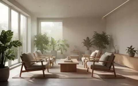 Ein heller, minimalistisch gestalteter Aufenthaltsbereich mit modernen Holzmöbeln und Pflanzen, der eine Atmosphäre der Ruhe und Ausgeglichenheit vermittelt. - Foto: über boerse-global.de