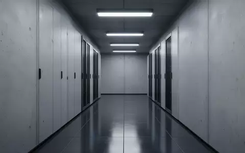 Ein minimalistischer, ruhiger Serverraum mit grauen Betonwänden und poliertem Boden in kühler Beleuchtung. - Foto: über boerse-global.de