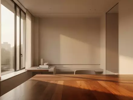 Ein minimalistischer, lichtdurchfluteter Arbeitsbereich mit klaren architektonischen Linien und natürlichem Lichteinfall. - Foto: über boerse-global.de