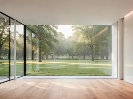 Ein heller, minimalistischer Innenraum mit Blick in einen grünen Park als Symbol für Gesundheitsvorsorge. - Foto: über boerse-global.de