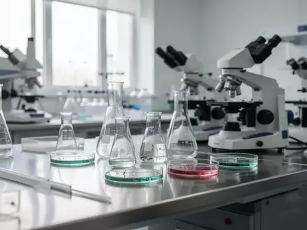 Ein klinisches Labor mit wissenschaftlichen Analysegeräten und Laborglas auf einem Edelstahltisch. - Foto: über boerse-global.de