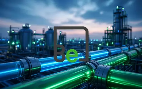 Abstrakte Darstellung von grüner Wasserstoffenergie mit leuchtenden Leitungen in einem modernen industriellen Umfeld. - Foto: über boerse-global.de