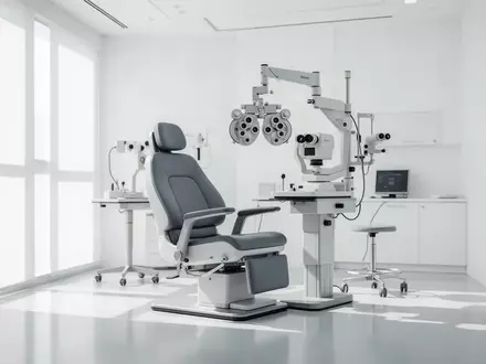 Moderne, hell beleuchtete ophthalmologische Praxis mit hochwertigen Diagnosegeräten in steriler Umgebung. - Foto: über boerse-global.de