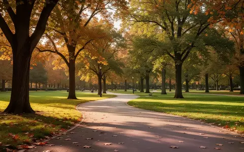 Ein sonniger Park mit einem gewundenen Fußweg inmitten von Bäumen und Grünflächen. - Foto: über boerse-global.de