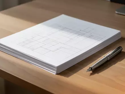 Ein minimalistischer Arbeitsbereich mit strukturierten Millimeterpapierbögen und einem Füllfederhalter auf einem Holztisch. - Foto: über boerse-global.de