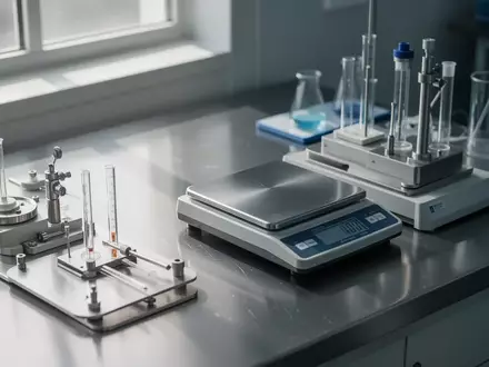 Eine sterile, minimalistische Laborumgebung mit wissenschaftlichen Messgeräten auf einer Edelstahloberfläche. - Foto: über boerse-global.de