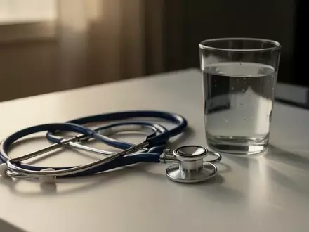 Symbolbild: Stethoskop neben einem Glas Wasser - Foto: über boerse-global.de