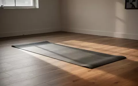 Ein minimalistischer, heller Sportraum mit einer ausgerollten Yogamatte auf einem Holzboden in natürlichem Licht. - Foto: über boerse-global.de