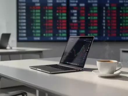 Moderner, aufgeräumter Arbeitsplatz in einem Finanzbüro mit einem Laptop auf dem Schreibtisch. - Foto: über boerse-global.de