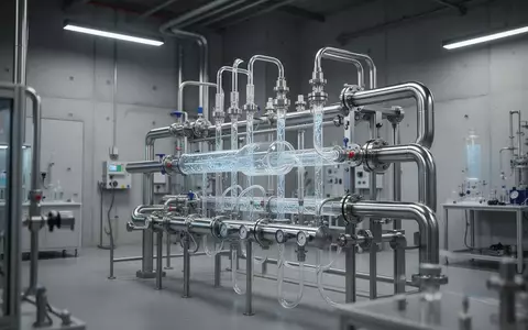 Ein technisches Labor mit industriellen Kühlleitungen und polierten Metallrohren in einer sauberen Laborumgebung. - Foto: über boerse-global.de