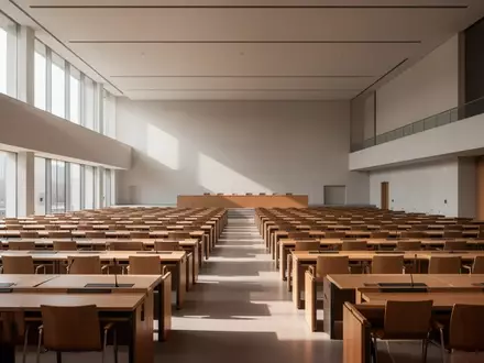 Ein leerer, modern gestalteter Konferenzsaal mit Holzmöbeln und hellem Lichteinfall als Symbol für internationale Gremien. - Foto: über boerse-global.de