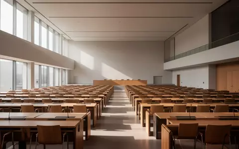 Ein leerer, modern gestalteter Konferenzsaal mit Holzmöbeln und hellem Lichteinfall als Symbol für internationale Gremien. - Foto: über boerse-global.de