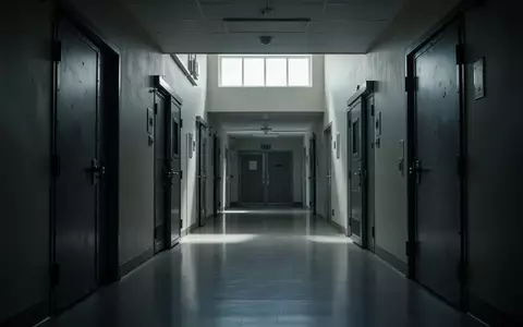 Ein steriler, menschenleerer Krankenhausflur in einer Hochsicherheitsumgebung mit gedimmtem Licht und schweren Metalltüren. - Foto: über boerse-global.de