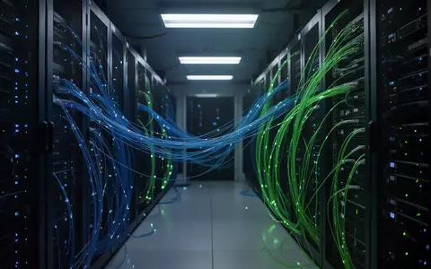 Modernes Serverzentrum mit leuchtenden Glasfaserkabeln und Server-Racks in einer professionellen Arbeitsumgebung. - Foto: über boerse-global.de