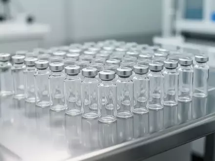 Leere Glasfläschchen auf einer sterilen Edelstahloberfläche in einem klinischen Labor. - Foto: über boerse-global.de