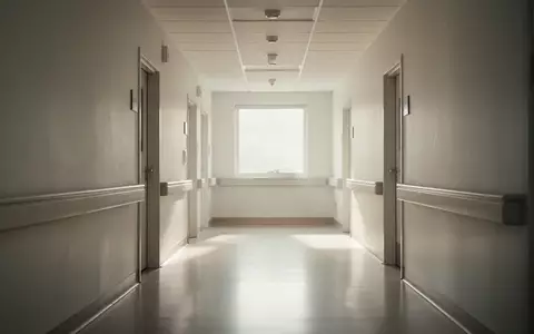 Ein leerer, sonnendurchfluteter Krankenhausflur mit minimalistischer Architektur und ruhiger, kontemplativer Atmosphäre. - Foto: über boerse-global.de