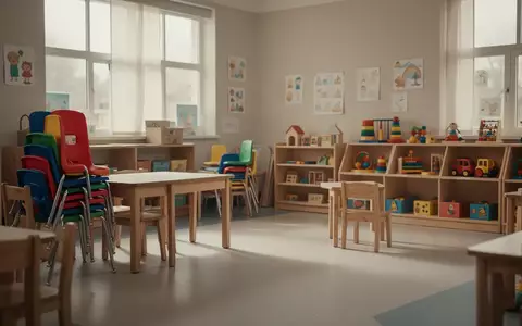 Ein leerer, ruhiger Gruppenraum in einer Kindertagesstätte mit ordentlich aufgestellten Stühlen und Spielzeug in natürlichem Licht. - Foto: über boerse-global.de