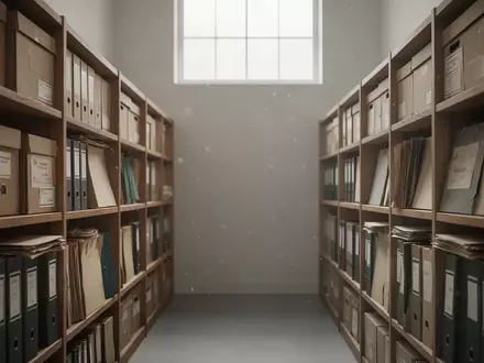 Ein Archivraum mit Regalen voller Archivboxen und Ordnern in einer städtischen Bibliothek. - Foto: über boerse-global.de