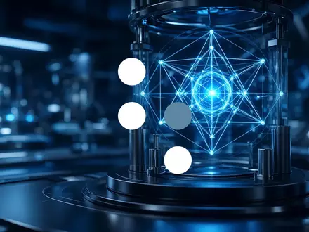 Abstrakte Darstellung einer Quantencomputer-Umgebung mit leuchtenden geometrischen Strukturen in einem Labor. - Foto: ĂŒber boerse-global.de