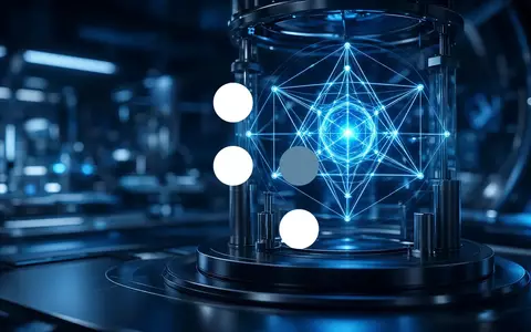 Abstrakte Darstellung einer Quantencomputer-Umgebung mit leuchtenden geometrischen Strukturen in einem Labor. - Foto: über boerse-global.de