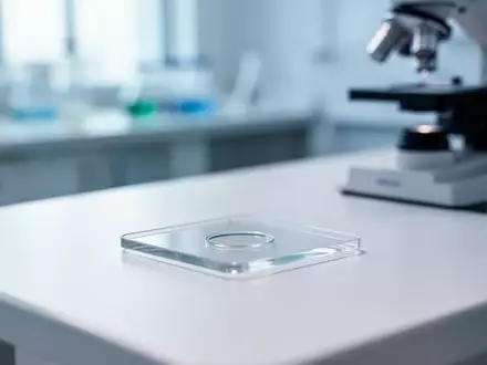 Ein steriler Labortisch mit einem Objektträger unter einem Mikroskop in einer medizinischen Forschungsumgebung. - Foto: über boerse-global.de
