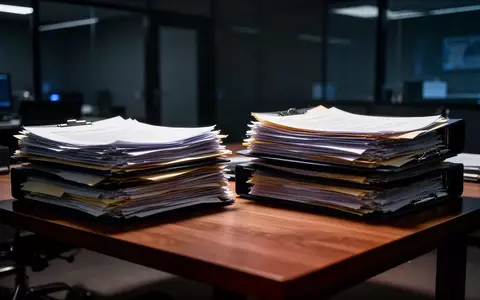 Ein dunkler Ermittlungsraum mit Aktenstapeln auf einem Holztisch, symbolisch für polizeiliche Ermittlungsarbeit. - Foto: über boerse-global.de