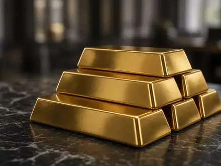 Mehrere Goldbarren auf einer dunklen Marmoroberfläche in einem professionellen Finanzumfeld. - Foto: über boerse-global.de