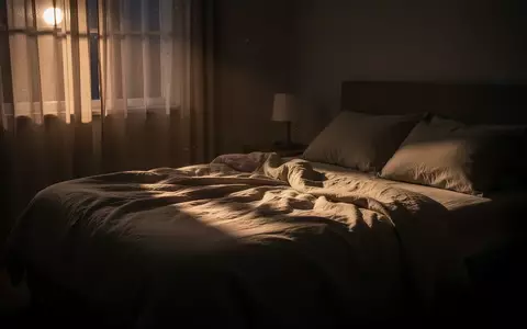 Ein ruhiges, abgedunkeltes Schlafzimmer bei Nacht mit sanftem Mondlicht, das auf ein ungemachtes Bett fällt. - Foto: über boerse-global.de